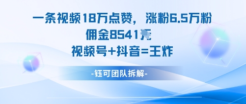 一条视频18W点赞,涨粉6.5W粉佣金8541米,视频号+抖音=王炸——豪客资源创业项目网-豪客资源_豪客资源库