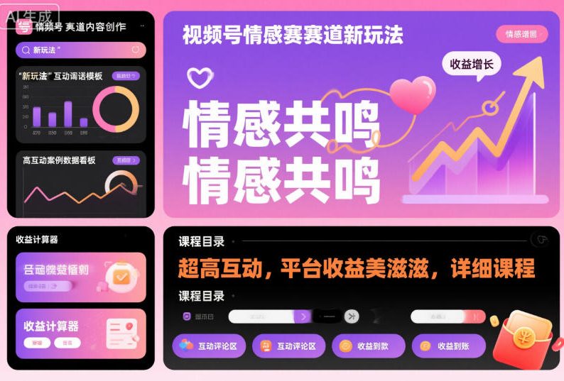 视频号情感赛道新玩法,超高互动,平台收益美滋滋,详细课程——豪客资源创业项目网-豪客资源_豪客资源库