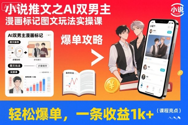小说推文之AI双男主漫画标记图文玩法实操课,轻松爆单,一条收益1k+——豪客资源创业项目网-豪客资源_豪客资源库