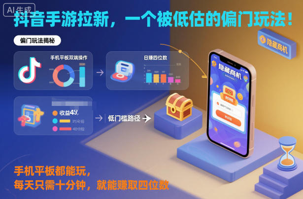 抖音手游拉新,一个被低估的偏门玩法!手机平板都能玩,每天只需十分钟,就能賺取四位数【揭秘】——豪客资源创业项目网-豪客资源_豪客资源库