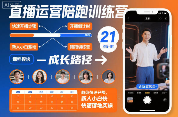直播运营陪跑训练营,教你快速开播,新人小白快速落地实操——豪客资源创业项目网-豪客资源_豪客资源库