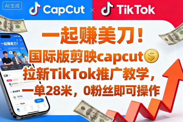 一起賺美刀！国际版剪映capcut拉新TikTok推广教学，一单28米，0粉丝即可操作（附推广入口和教学）——豪客资源创业项目网-豪客资源_豪客资源库
