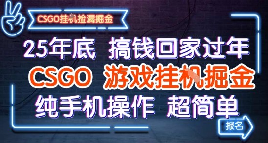 25年底搞钱回家过年，CSGO游戏挂G掘金，纯手机操作超简单【揭秘】——豪客资源创业项目网-豪客资源_豪客资源库