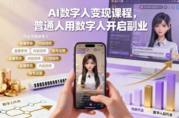 AI数字人变现课程,普通人用数字人开启副业——豪客资源创业项目网-豪客资源_豪客资源库