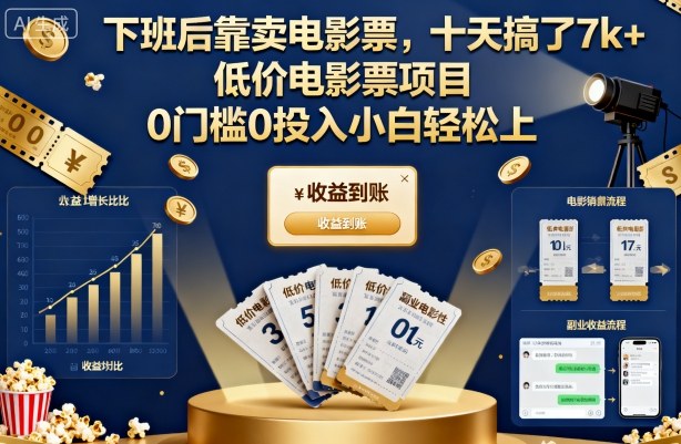 下班后靠卖电影票,十天搞了7k+,低价电影票项目,0门槛0投入小白轻松上手【揭秘】——豪客资源创业项目网-豪客资源_豪客资源库