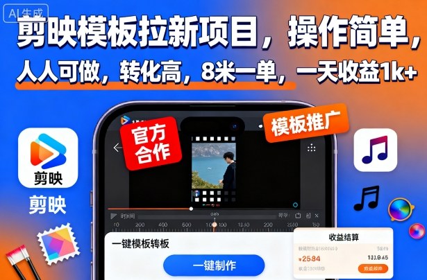 图片[1]-剪映模板拉新项目，操作简单，人人可做，转化高，8米一单，一天收益1k+——豪客资源创业项目网-豪客资源