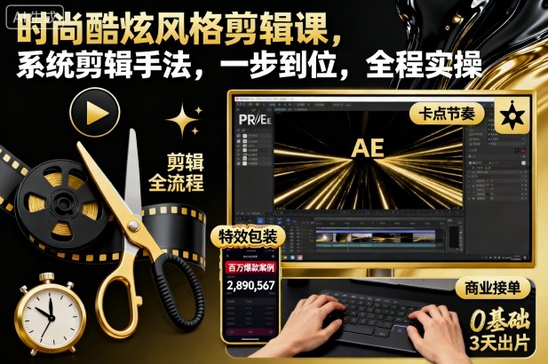 时尚酷炫风格剪辑课，系统剪辑手法，一步到位，全程实操——豪客资源创业项目网-豪客资源_豪客资源库