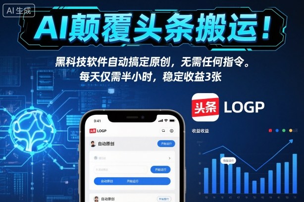 AI颠覆头条搬运!黑科技软件自动搞定原创,无需任何指令。每天仅需半小时,稳定收益3张【揭秘】——豪客资源创业项目网-豪客资源_豪客资源库