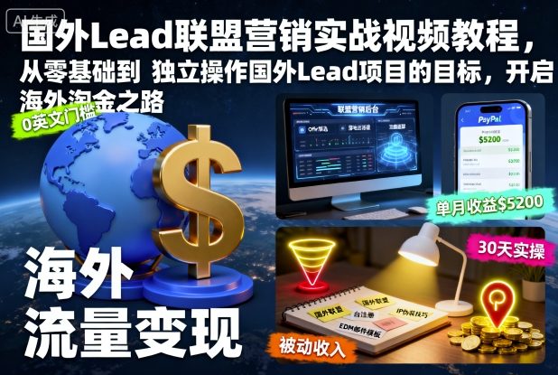 国外Lead联盟营销实战视频教程,从零基础到独立操作国外Lead项目的目标,开启海外淘金之路——豪客资源创业项目网-豪客资源_豪客资源库