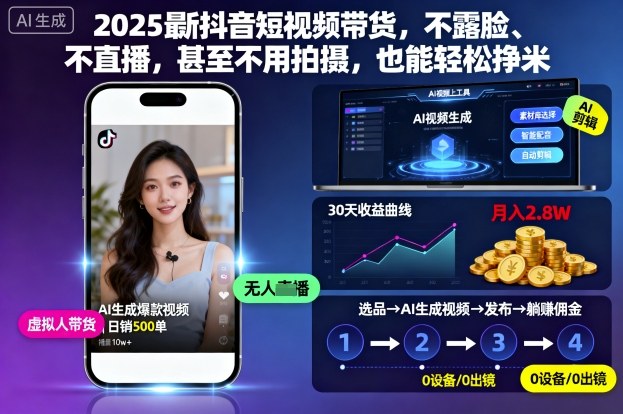 2025最新抖音短视频带货，不露脸、不直播，甚至不用拍摄，也能轻松挣米——豪客资源创业项目网-豪客资源_豪客资源库