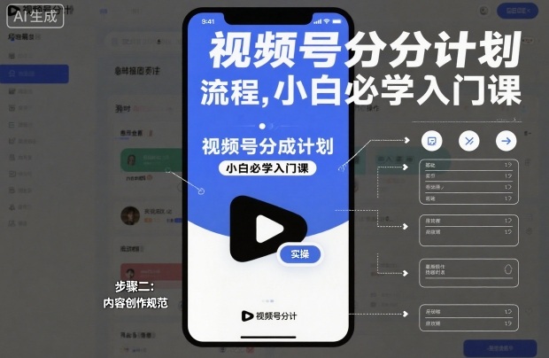 视频号分成计划实操流程,小白必学入门课——豪客资源创业项目网-豪客资源_豪客资源库