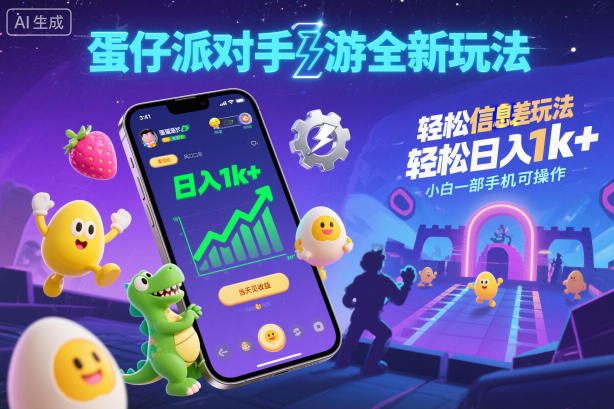 蛋仔派对手游全新玩法,轻松日入1k+,风口信息差玩法,当天见收益,小白一部手机可操作——豪客资源创业项目网-豪客资源_豪客资源库