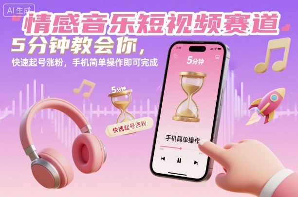 情感音乐短视频赛道,5分钟教会你,快速起号涨粉,手机简单操作即可完成——豪客资源创业项目网-豪客资源_豪客资源库