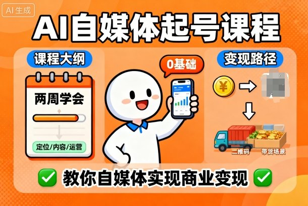 AI自媒体起号课程,0基础小白两周学会,教你自媒体实现商业变现——豪客资源创业项目网-豪客资源_豪客资源库