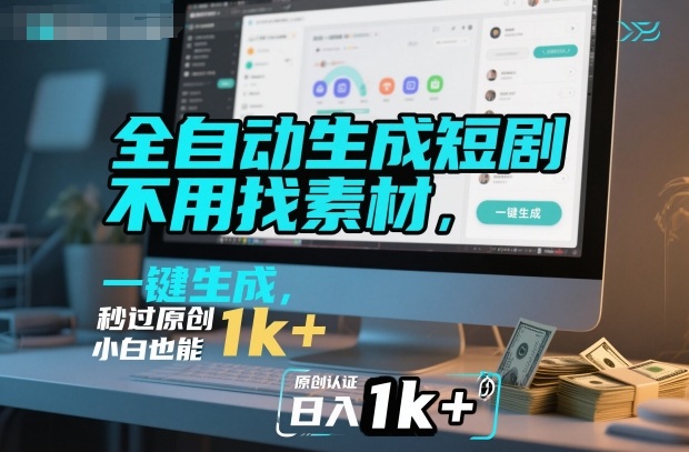 全自动生成短剧,不用找素材,不用剪辑,一键生成,秒过原创,小白也能轻松日入1k+【揭秘】——豪客资源创业项目网-豪客资源_豪客资源库