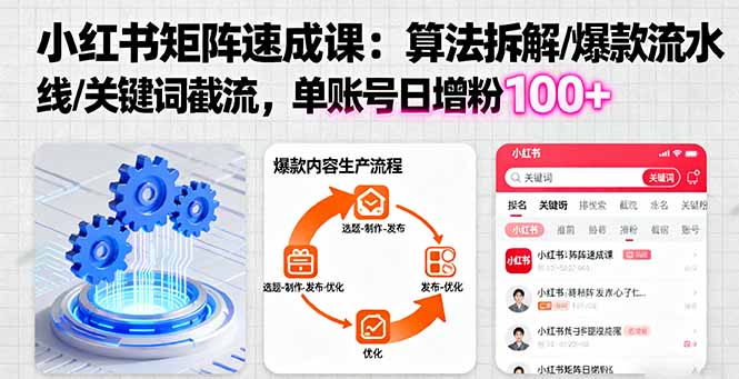 （16231期）小红书矩阵起号速成课：算法拆解/爆款流水线/关键词截流 单账号日增粉100+_豪客资源创业项目网-豪客资源_豪客资源库