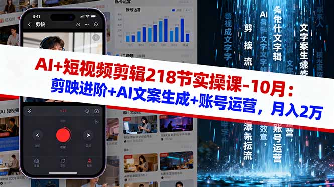 （16353期）AI+短视频剪辑218节实操课-10月：剪映进阶+AI文案生成+账号运营，月入2万_豪客资源创业项目网-豪客资源_豪客资源库