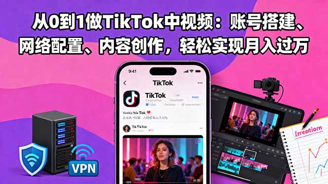 （16461期）从0到1做TikTok中视频：账号搭建、网络配置、内容创作，轻松实现月入过万_豪客资源创业项目网-豪客资源_豪客资源库