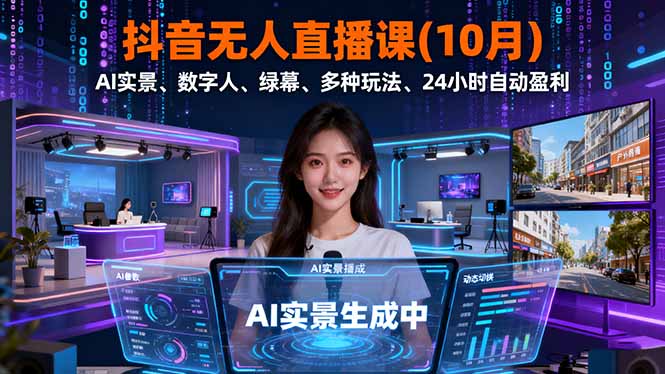 （16355期）抖音无人直播课(10月)，AI实景、数字人、绿幕、多种玩法、24小时自动盈利_豪客资源创业项目网-豪客资源_豪客资源库