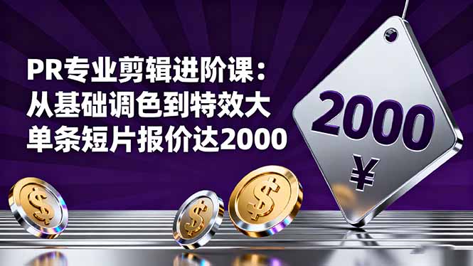 （16381期）PR专业剪辑进阶课：从基础调色到特效大片的进阶技能，单条短片报价达2000_豪客资源创业项目网-豪客资源_豪客资源库