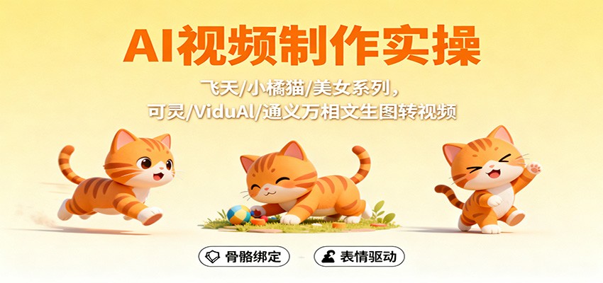 AI视频制作实操，飞天/小橘猫/美女系列，可灵/ViduAl/通义万相文生图转视频_豪客资源创业网-豪客资源_豪客资源库