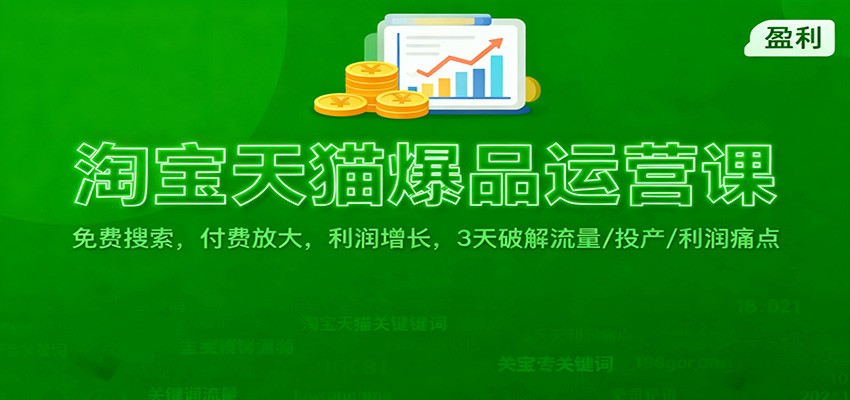 淘宝天猫爆品运营课：免费搜索，付费放大，利润增长，3 天破解流量/ 投产/利润痛点_豪客资源创业网-豪客资源_豪客资源库