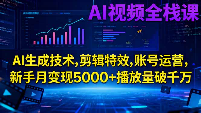 (16603期)AI视频全栈课:AI生成技术,剪辑特效,账号运营,新手月变现5000+播放量破千万_豪客资源创业项目网-豪客资源_豪客资源库