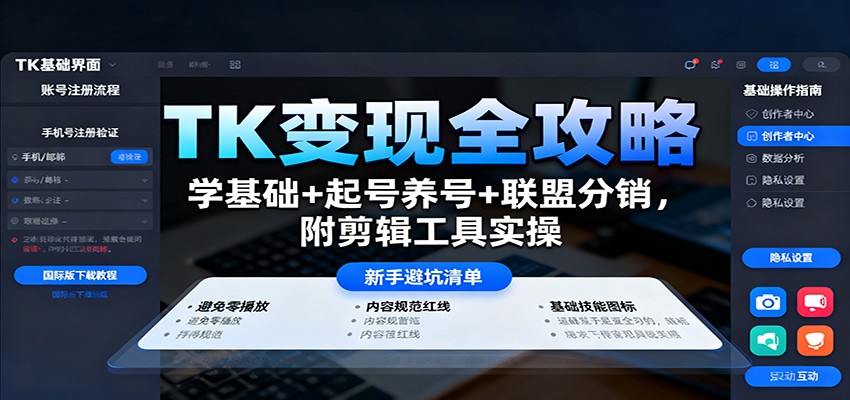 TK变现全攻略:学基础+起号养号+联盟分销,附剪辑工具实操_豪客资源创业网-豪客资源_豪客资源库