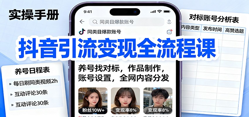 抖音引流变现全流程课:养号找对标,作品制作,账号设置,全网内容分发_豪客资源创业网-豪客资源_豪客资源库