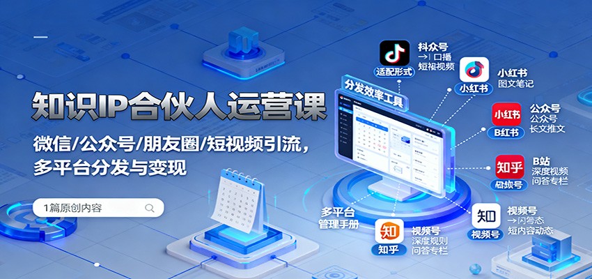 知识IP合伙人运营课：微信/公众号/朋友圈/短视频引流，多平台分发与变现_豪客资源创业网-豪客资源_豪客资源库