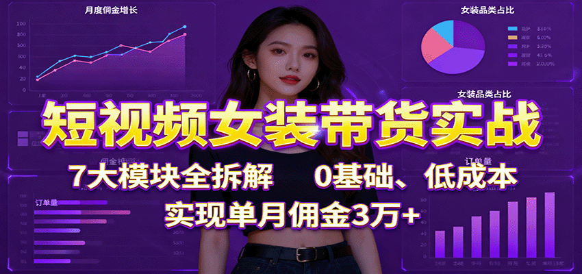 短视频女装带货实战:7大模块全拆解,0基础、低成本,实现单月佣金3万+_豪客资源创业网-豪客资源_豪客资源库