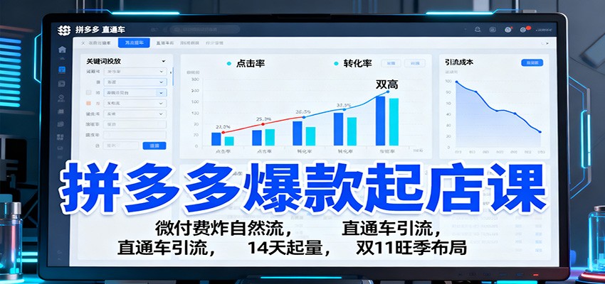 拼多多爆款起店课：微付费炸自然流，直通车引流，14天起量，双11旺季布局_豪客资源创业网-豪客资源_豪客资源库