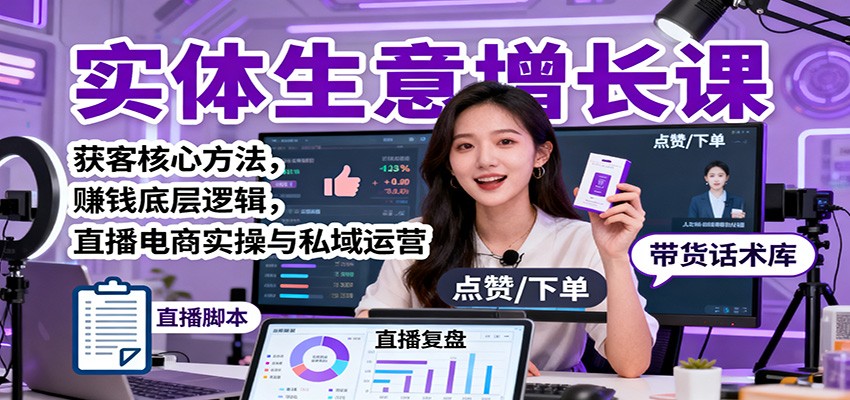 实体生意增长课：获客核心方法，赚钱底层逻辑，直播电商实操与私域运营_豪客资源创业网-豪客资源_豪客资源库