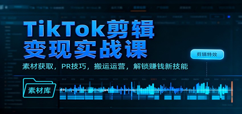 TikTok剪辑变现实战课：素材获取，PR技巧，搬运运营，解锁赚钱新技能_豪客资源创业网-豪客资源_豪客资源库