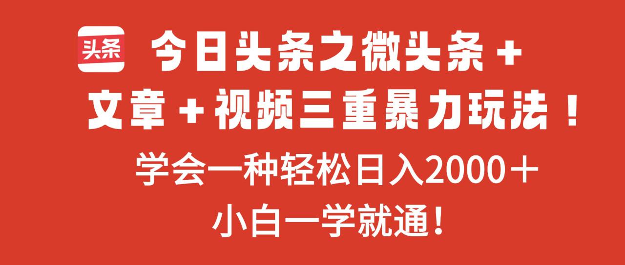 (16556期)今日头条之微头条+文章+视频三重暴力玩法,学会一种轻松日入2000+,…_豪客资源创业项目网-豪客资源_豪客资源库
