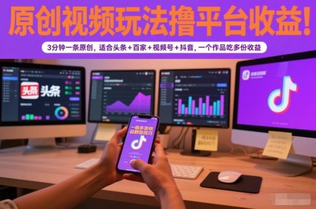 图片[1]-原创视频玩法撸平台收益，3分钟一条原创，适合头条+百家+视频号+抖音，一个作品吃多份收益——豪客资源创业项目网-豪客资源