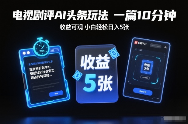 电视剧评AI头条玩法,一篇10分钟,收益可观,小白轻松日入5张+【独家】——豪客资源创业项目网-豪客资源_豪客资源库
