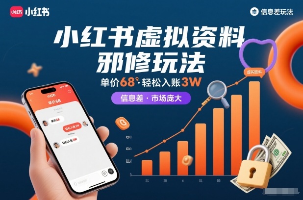 小红书虚拟资料邪修玩法,单价68,轻松入账3W,信息差玩法,市场庞大——豪客资源创业项目网-豪客资源_豪客资源库