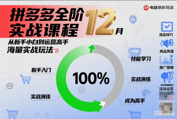 拼多多全阶实战课程12月，从新手小白到运营高手，海量实战玩法——豪客资源创业项目网-豪客资源_豪客资源库