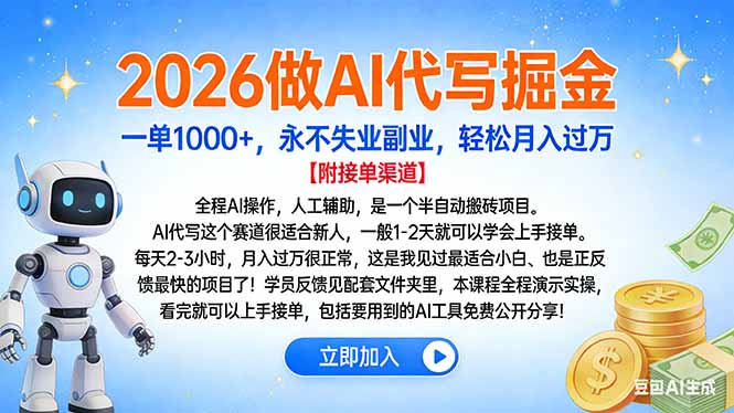 (16924期)2026做AI代写掘金,一单1000+,永不失业副业,轻松月入过万_豪客资源创业项目网-豪客资源_豪客资源库