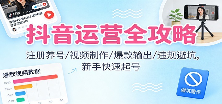 抖音运营全攻略：注册养号/视频制作/爆款输出/违规避坑，新手快速起号_豪客资源创业网-豪客资源_豪客资源库