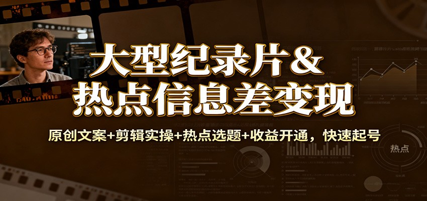 大型纪录片&热点信息差变现:原创文案+剪辑实操+热点选题+收益开通,快速起号_豪客资源创业网-豪客资源_豪客资源库