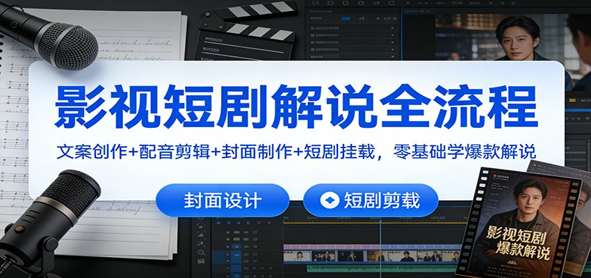 影视短剧解说全流程：文案创作+配音剪辑+封面制作+短剧挂载，零基础学爆款解说_豪客资源创业网-豪客资源_豪客资源库