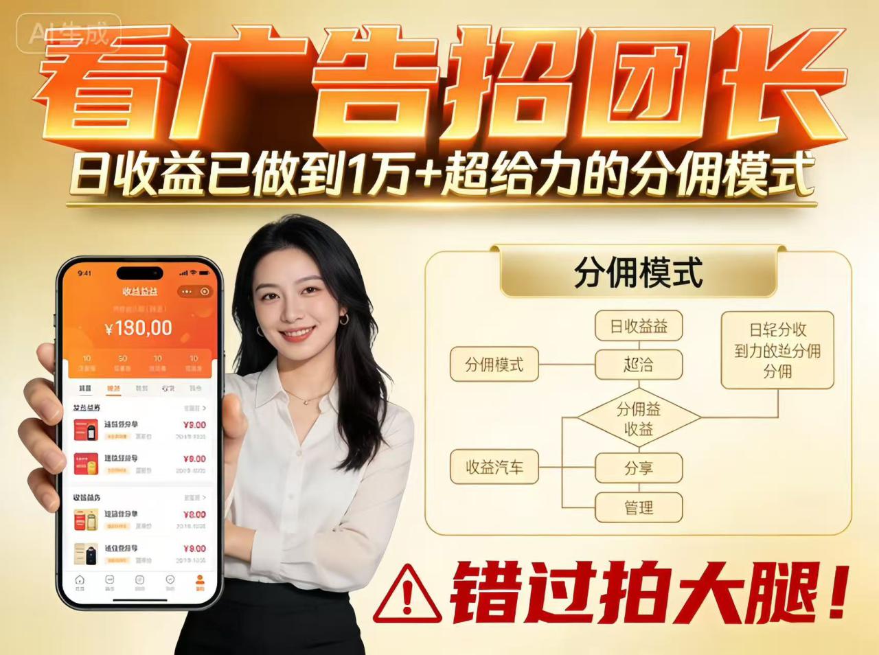 看广告招团长，团队收益已做到日入1万，分佣模式超给力，错过拍大腿_豪客资源创业网-豪客资源_豪客资源库