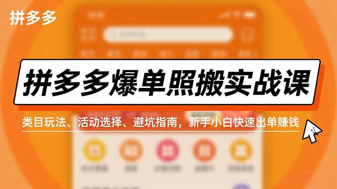 (16838期)拼多多爆单照搬实战课,类目玩法、活动选择、避坑指南,新手小白快速出单赚钱_豪客资源创业项目网-豪客资源_豪客资源库