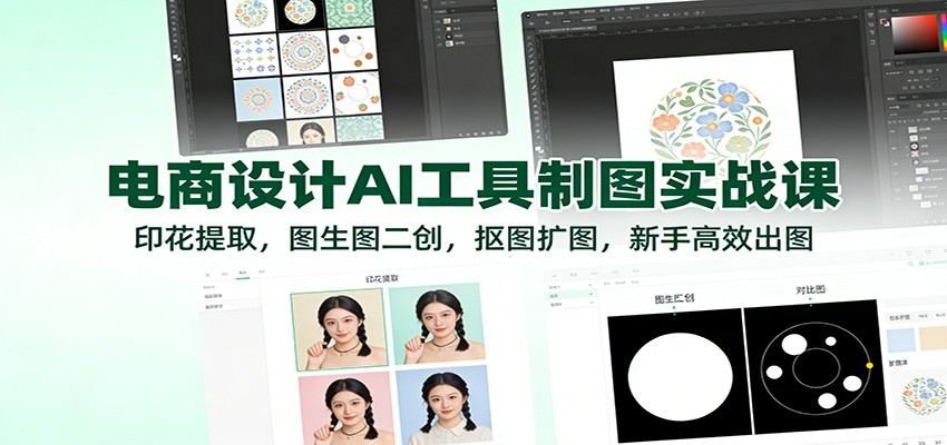 电商设计AI工具制图实战课：印花提取，图生图二创，抠图扩图，新手高效出图_豪客资源创业网-豪客资源_豪客资源库