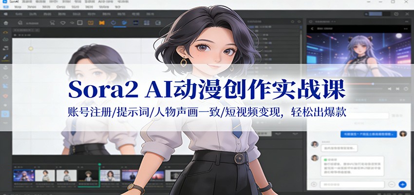 Sora2 AI动漫创作实战课：账号注册/提示词/人物声画一致/短视频变现，轻松出爆款_豪客资源创业网-豪客资源_豪客资源库