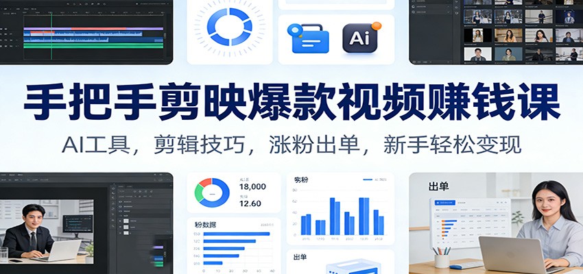 手把手剪映爆款视频赚钱课:AI工具,剪辑技巧,涨粉出单,新手轻松变现_豪客资源创业网-豪客资源_豪客资源库