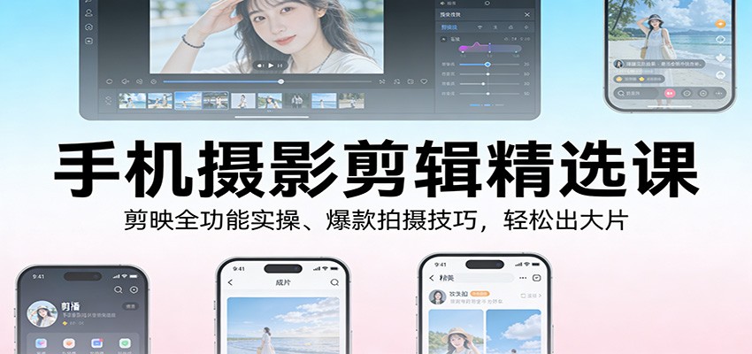 手机摄影剪辑精选课:剪映全功能实操、爆款拍摄技巧,轻松出大片_豪客资源创业网-豪客资源_豪客资源库