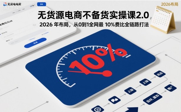 无货源电商不备货实操课2.0,2026年布局,从0到1全网最低10%费比全链路打法【更新】——豪客资源创业项目网-豪客资源_豪客资源库